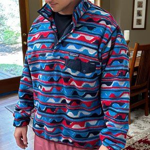 Patagonia Synchilla Snap T Aztec Striped Patterned Fleece Small Red Blue White